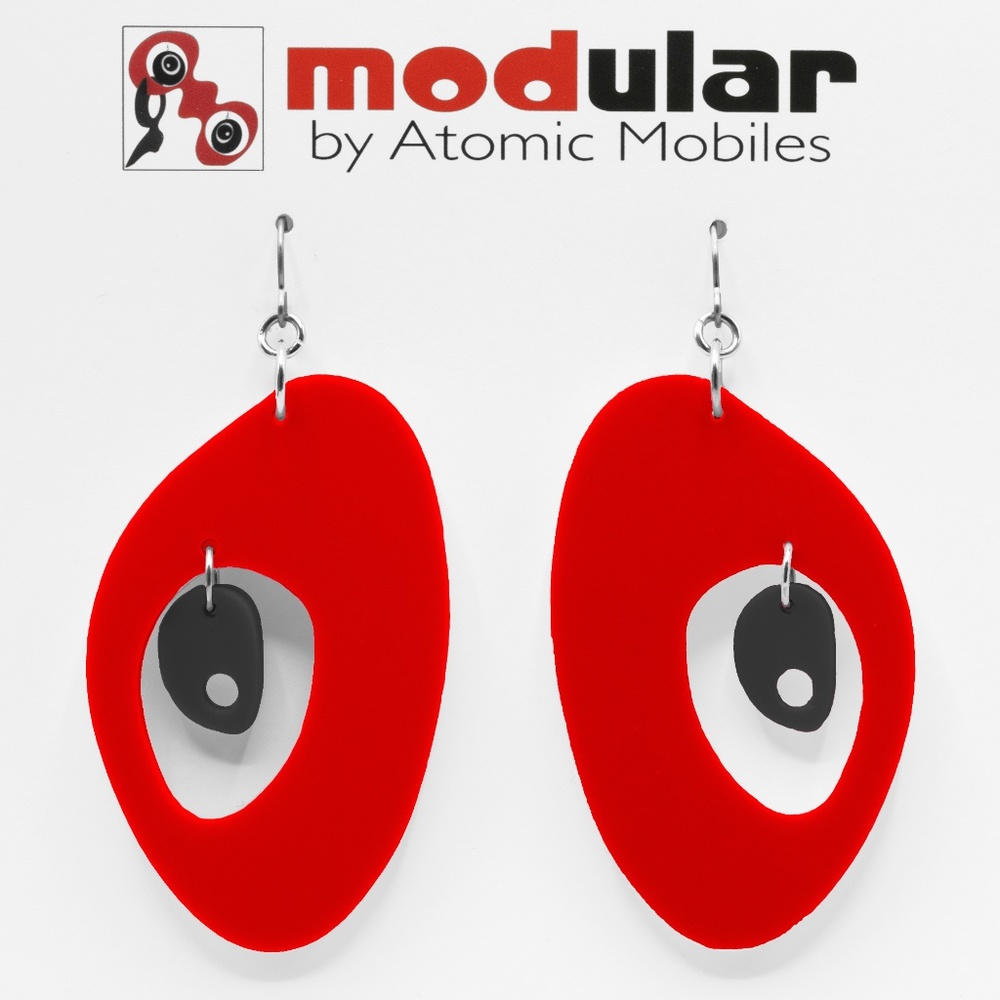 Modernist Earrings MOD Red Black Statement Dangle